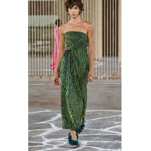 Green Zebra Print Strapless Mini Dress